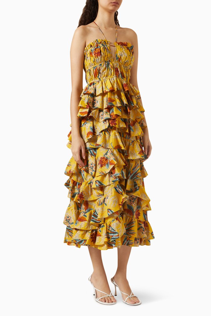 

Josefine Ruffled Midi Dress in Cotton, Yellow