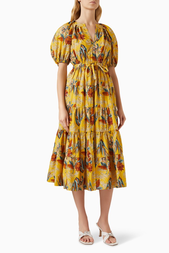 

Olina Midi Dress in Cotton Poplin, Yellow