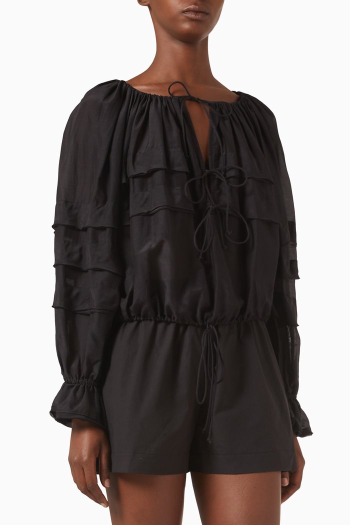 

Cora Floral-print Blouse in Cotton-silk, Black