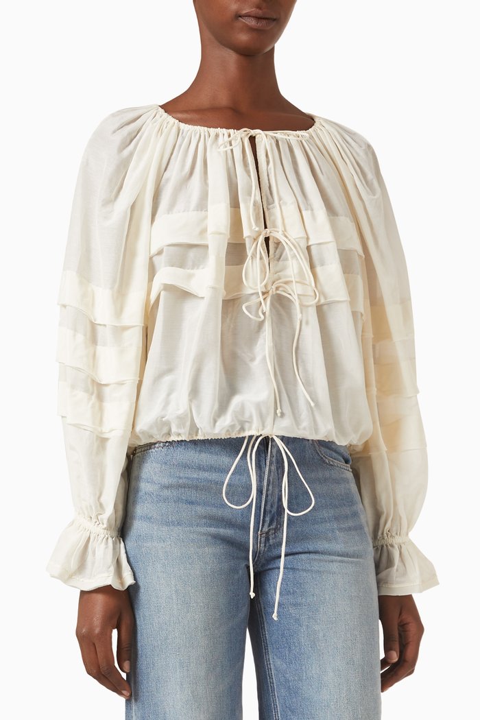 

Cora Floral-print Blouse in Cotton-silk, Neutral