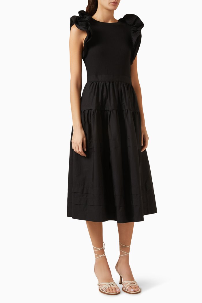 Francine Midi Dress in Cotton, Black