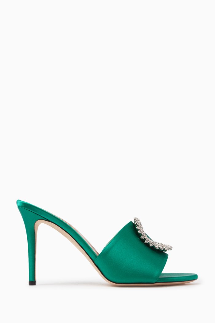

Soleil 90 Embellished Sandals in Satin, Green