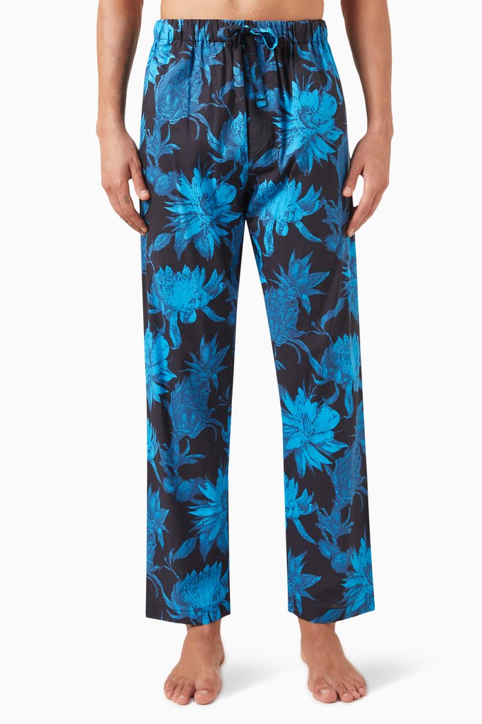 

Printed Tapered Pyjama Pants in Cotton, Multicolour