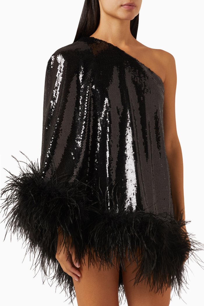 

Marlene Embellished One-shoulder Mini Dress, Black