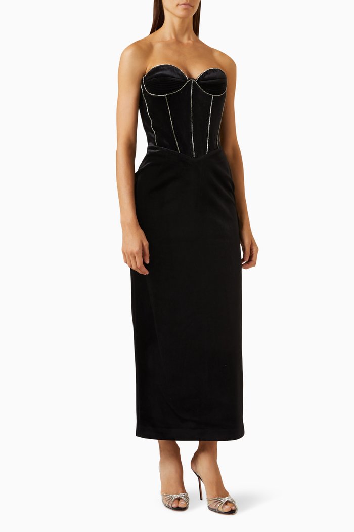

Paradis Crystal-embellished Bustier Midi Dress, Black