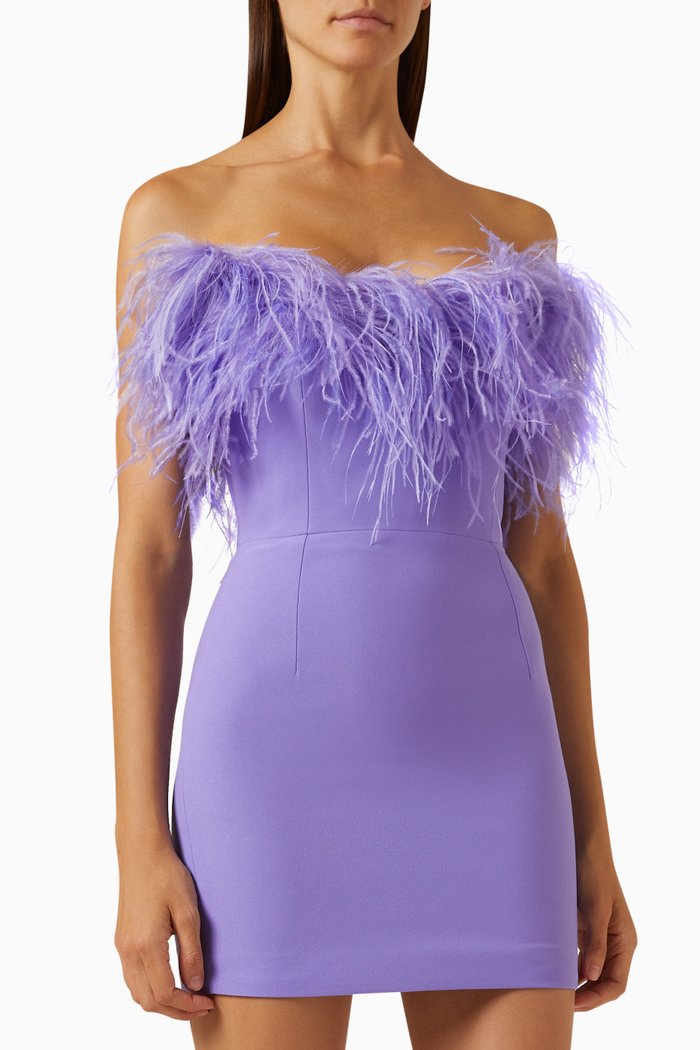 

Cynthia Feather-trimmed Mini Dress in Crepe, Purple