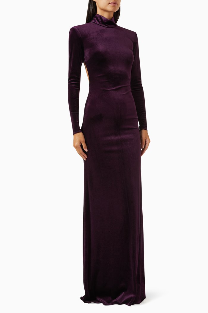 

Donyale Open-back Maxi Dress in Velvet, Purple