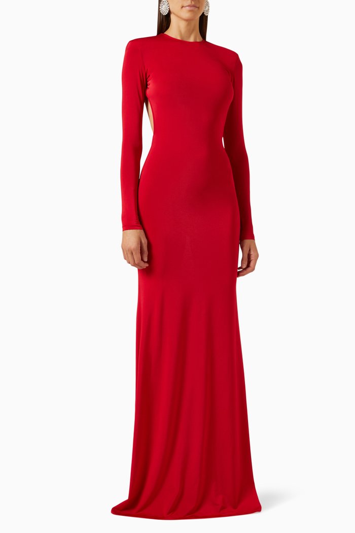 

Emmanuelle Open-back Maxi Dress in Jersey, Red
