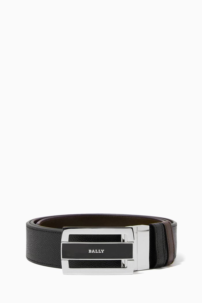Fabazia Reversible Logo Belt in Leather, Black