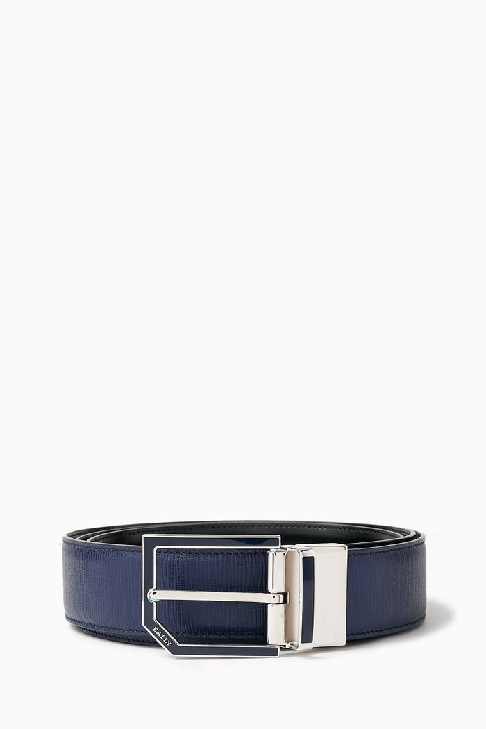 Charlton Reversible Buckle Belt in Leather, Blue