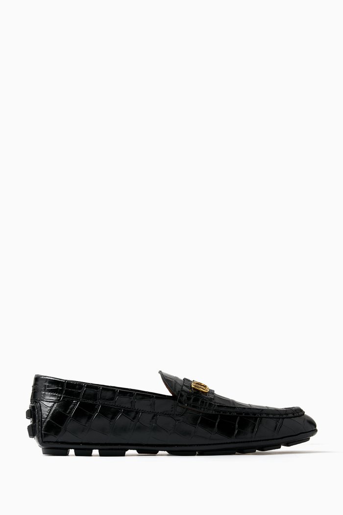 

Keeper Driver Shoes in Croc-embossed Leather, Black