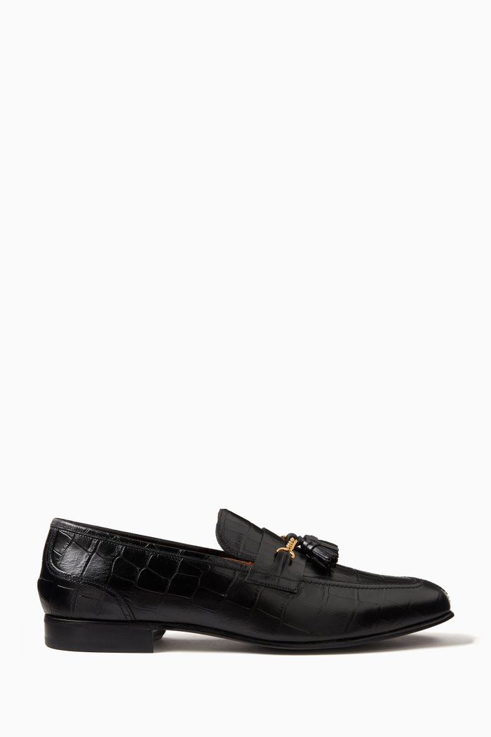 

Saily Loafers in Croc-embossed Leather, Black