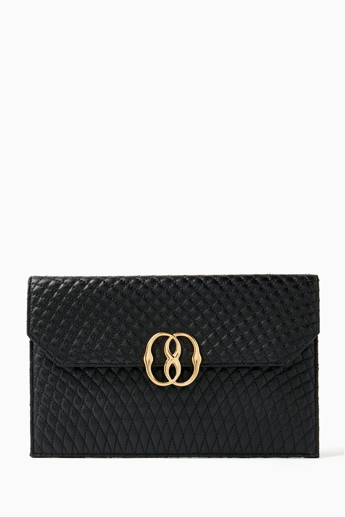 

Emblem Clutch Bag in Plonge Quilted Leather, Black