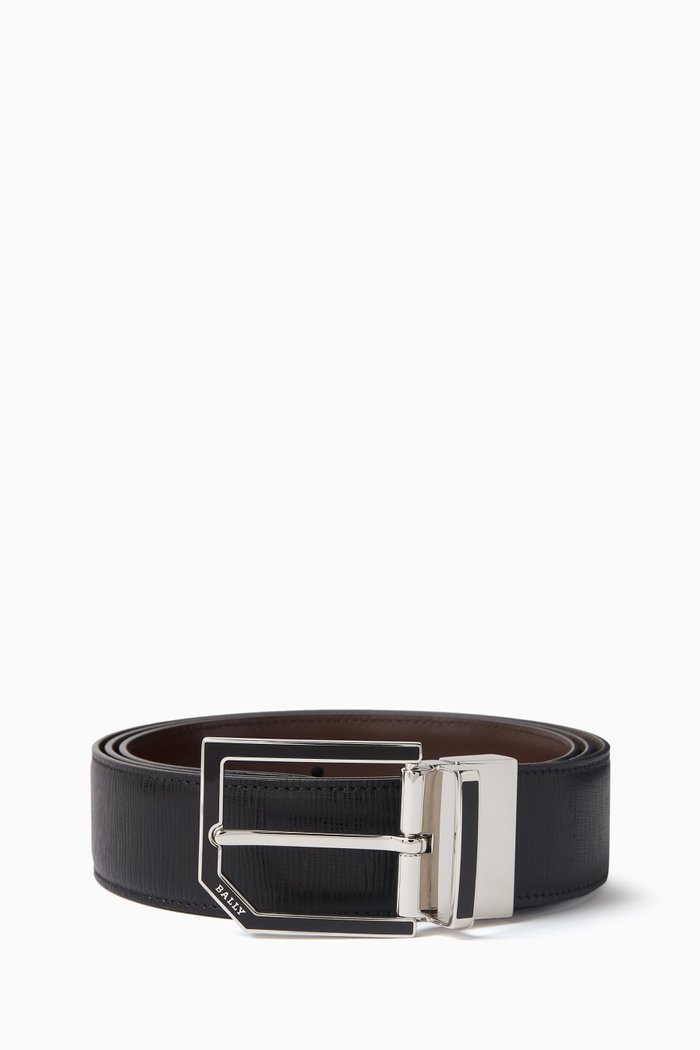 Charlton Reversible Buckle Belt in Leather, Black