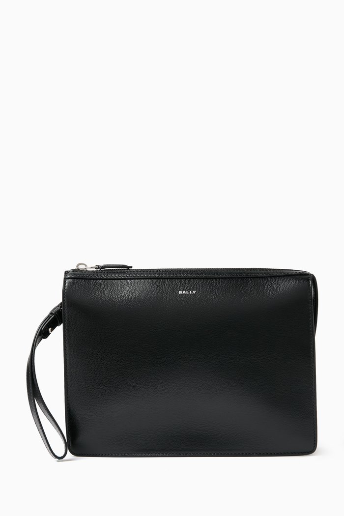 

PM Logo Clutch Bag in Leather, Black