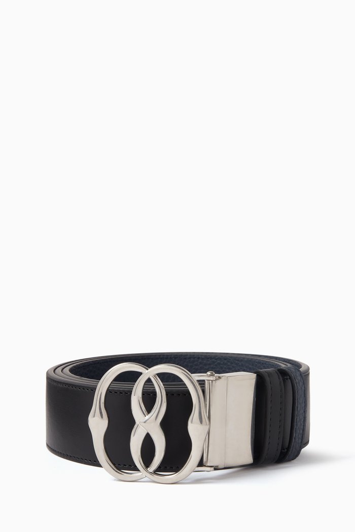 Emblem Reversible Buckle Belt in Leather, Black