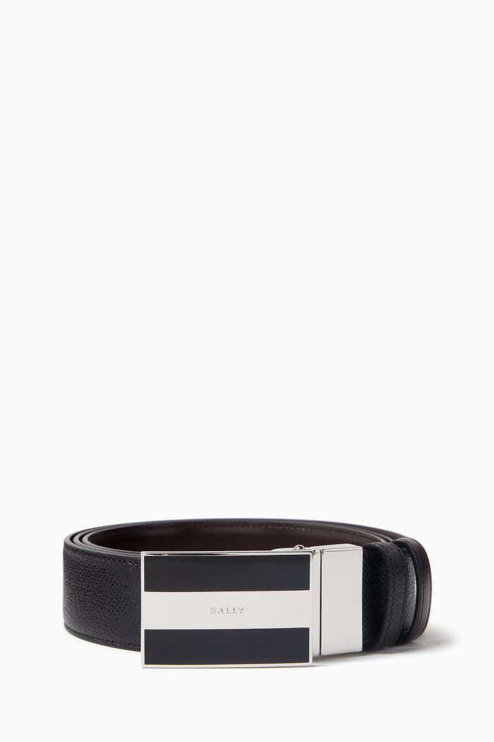 Bogart Reversible Buckle Belt in Leather, Black
