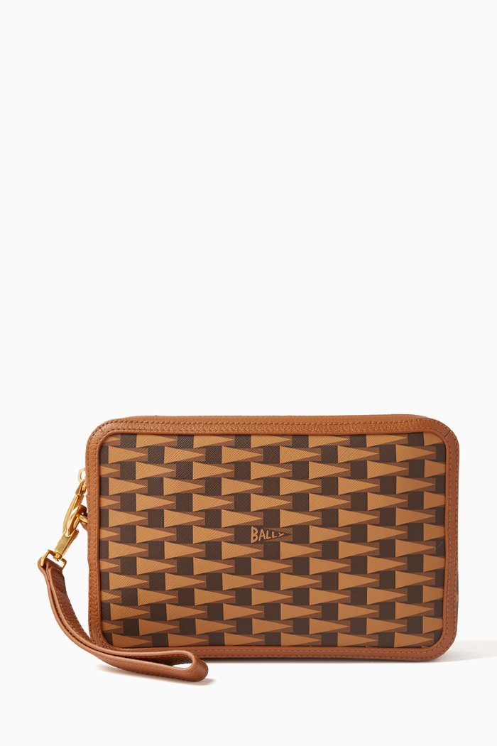 Pennant Clutch Bag in Monogram Canvas, Brown