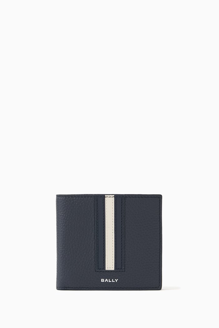 

Logo Striped Bifold Wallet in Leather, Blue