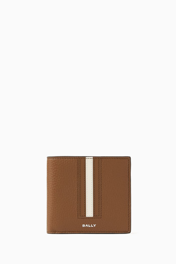 

Logo Striped Bifold Wallet in Leather, Brown