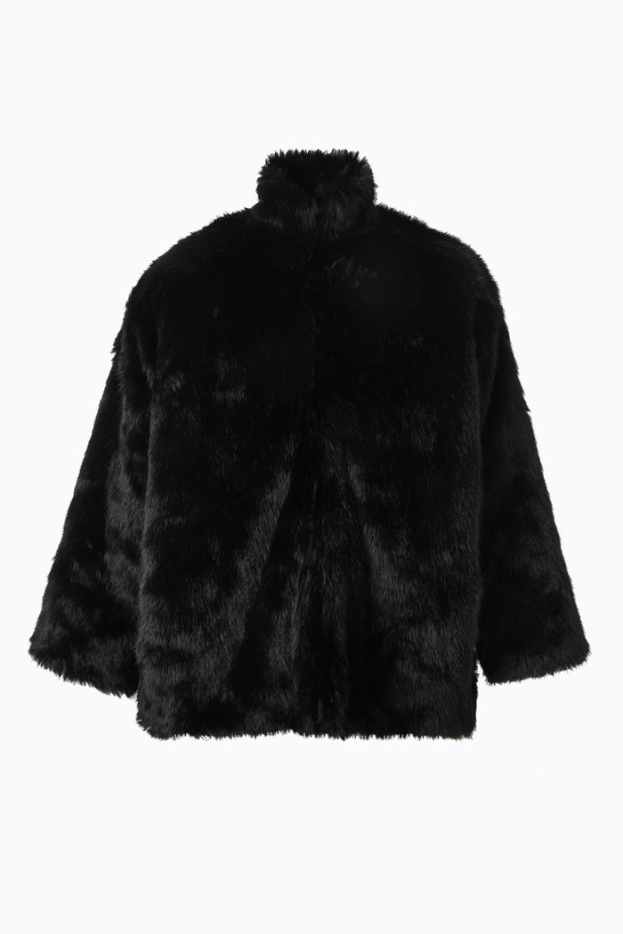 

Unisex Extended BB Zip-up Jacket in Faux Fur, Black