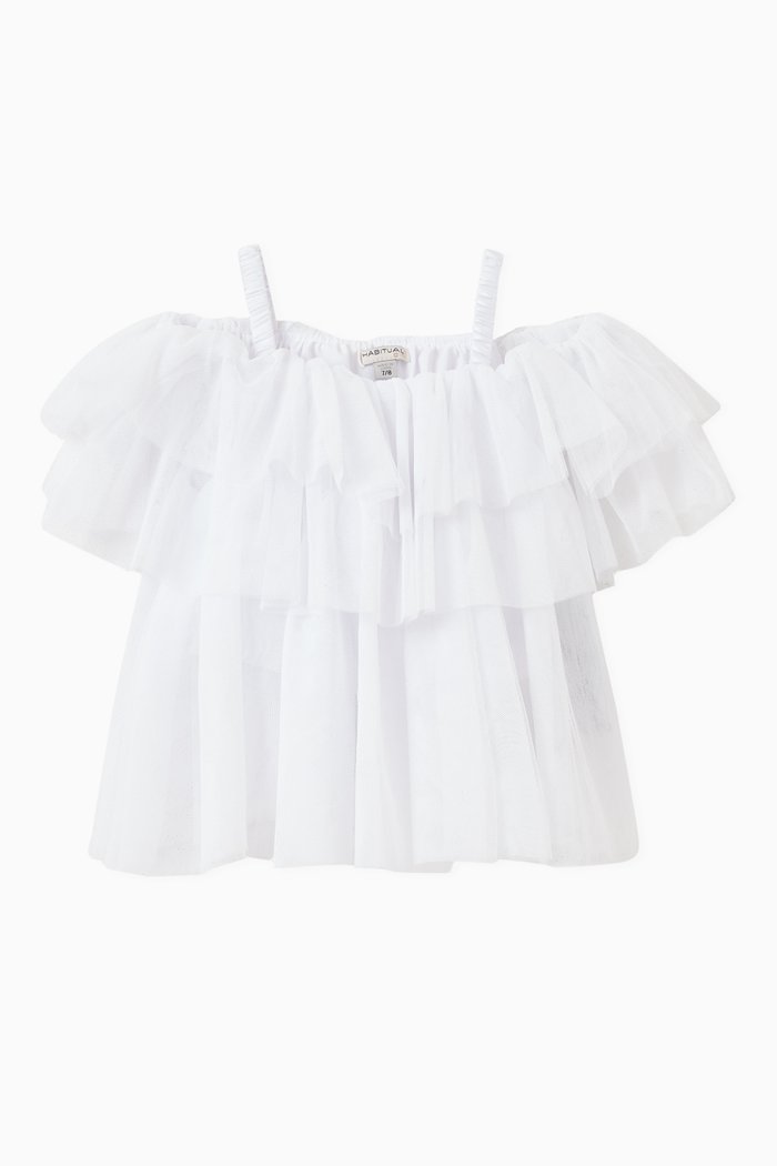 

Cold-shoulder Tiered Top in Mesh, White