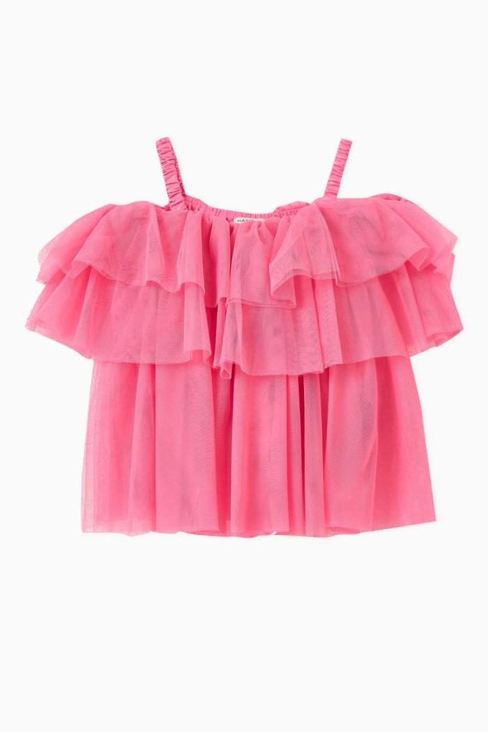 

Cold-shoulder Tiered Top in Mesh, Pink