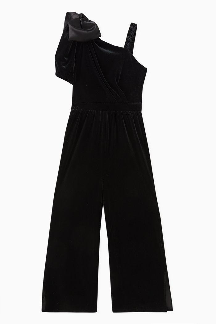 

One-shoulder Jumpsuit in Velour, Black