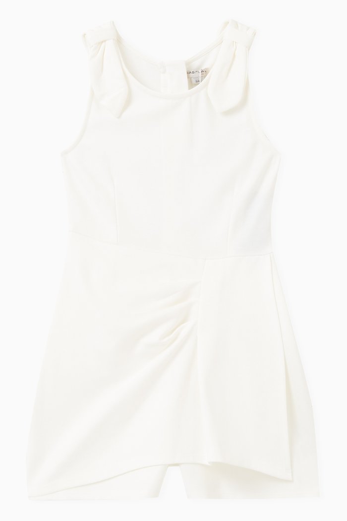 

Mock Wrap-knit Romper in Rayon Blend, White