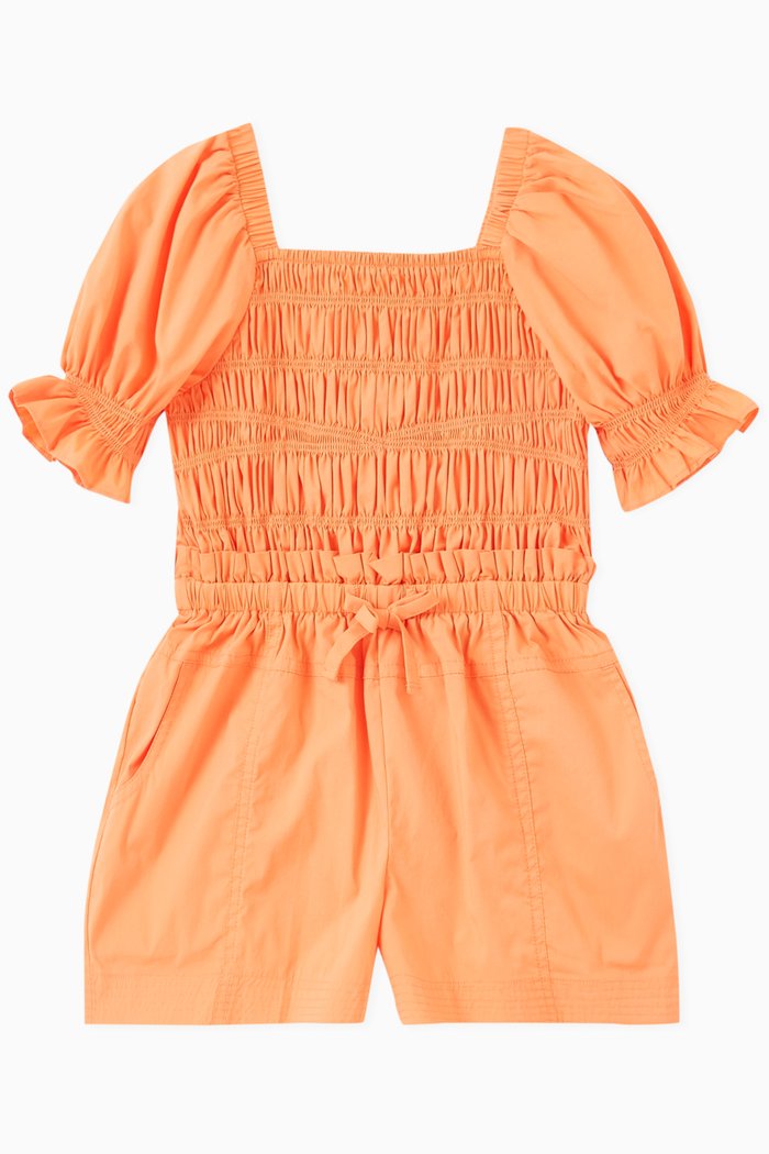 

Smocked Puff-sleeve Playsuit in Rayon Blend, Orange