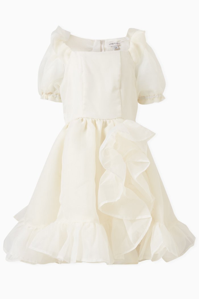 

Waterfall Ruffle Dress in Organza, Neutral