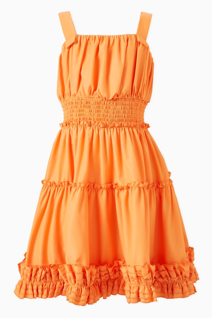 

Ruched Sleeveless Dress, Orange