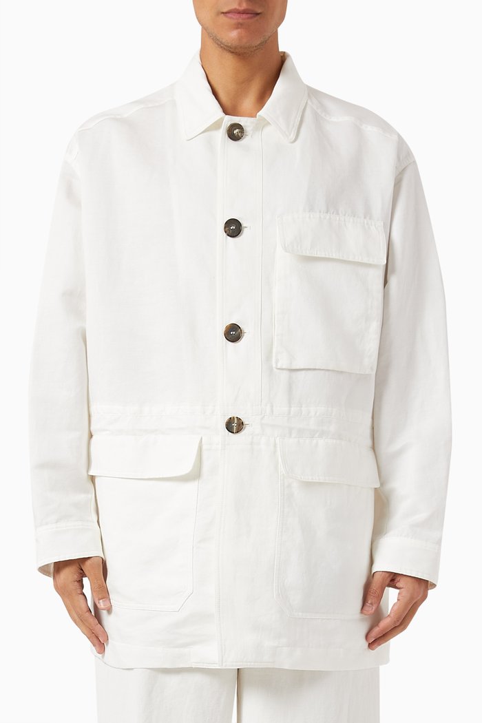 

Button-down Jacket in Cotton-linen, White