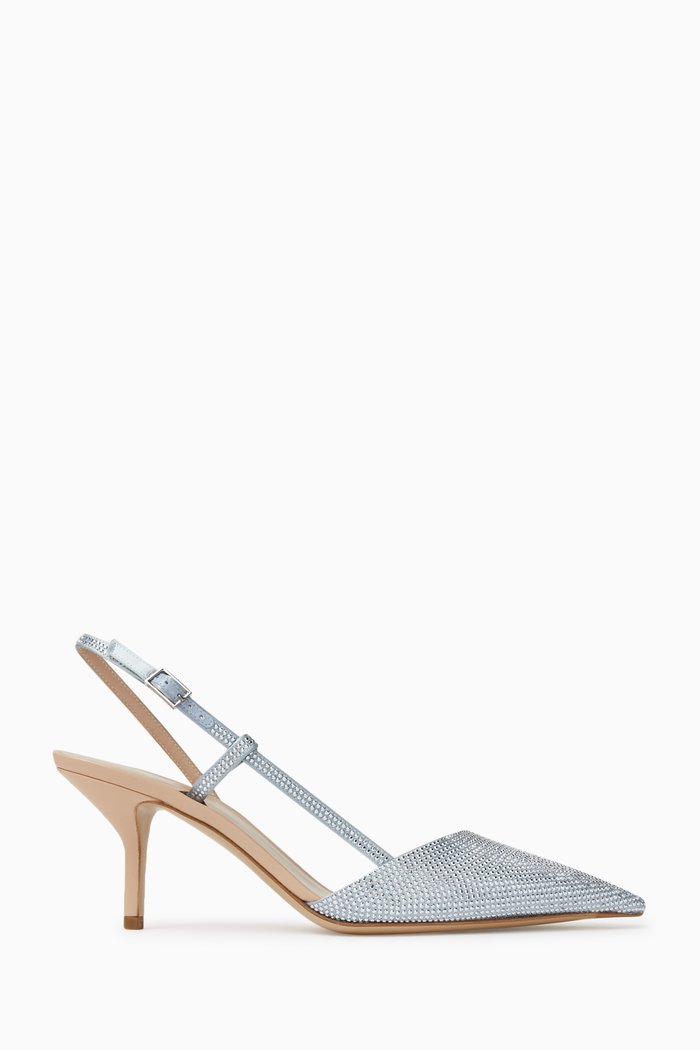 Rhinestone 65 Slingback Mules in Satin, Blue