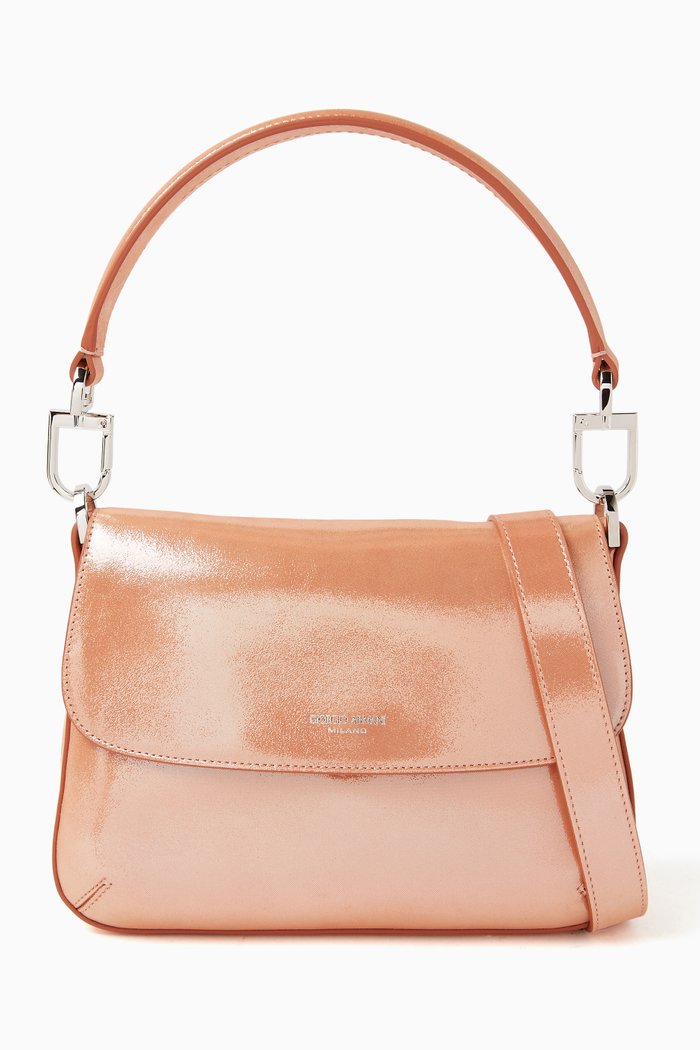 

Small La Prima Baguette Shoulder Bag in Metallic Leather, Pink