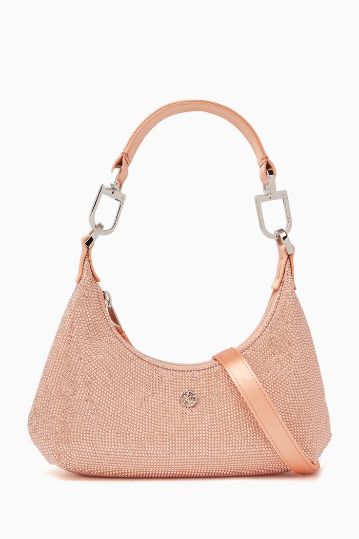 

Crystal-embellished Hobo Bag in Satin, Pink