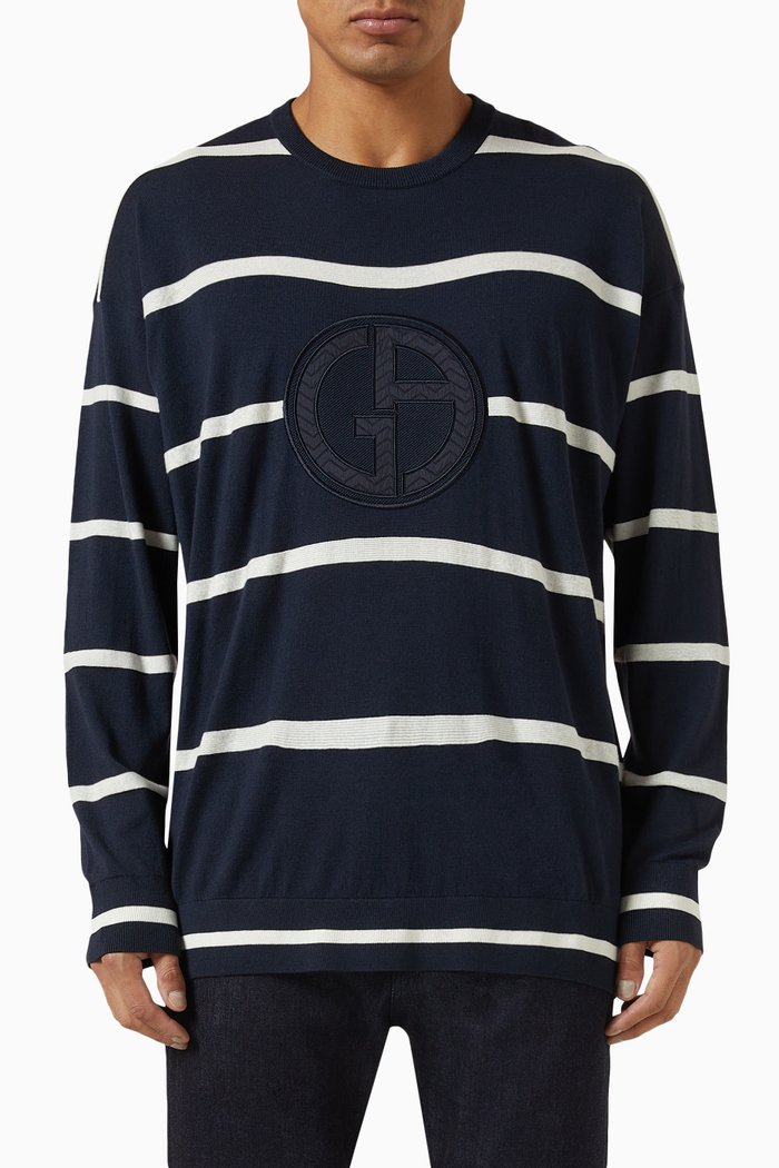

Striped Jumper in Cotton & Cashmere, Blue
