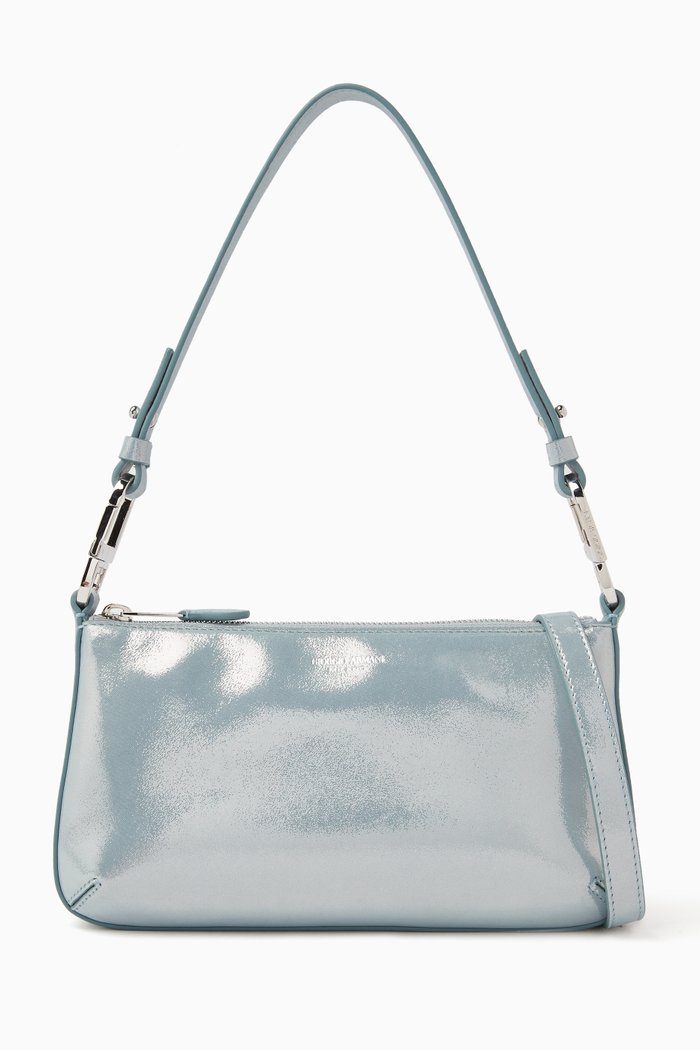 

Hobo Bag in Metallic Leather, Blue