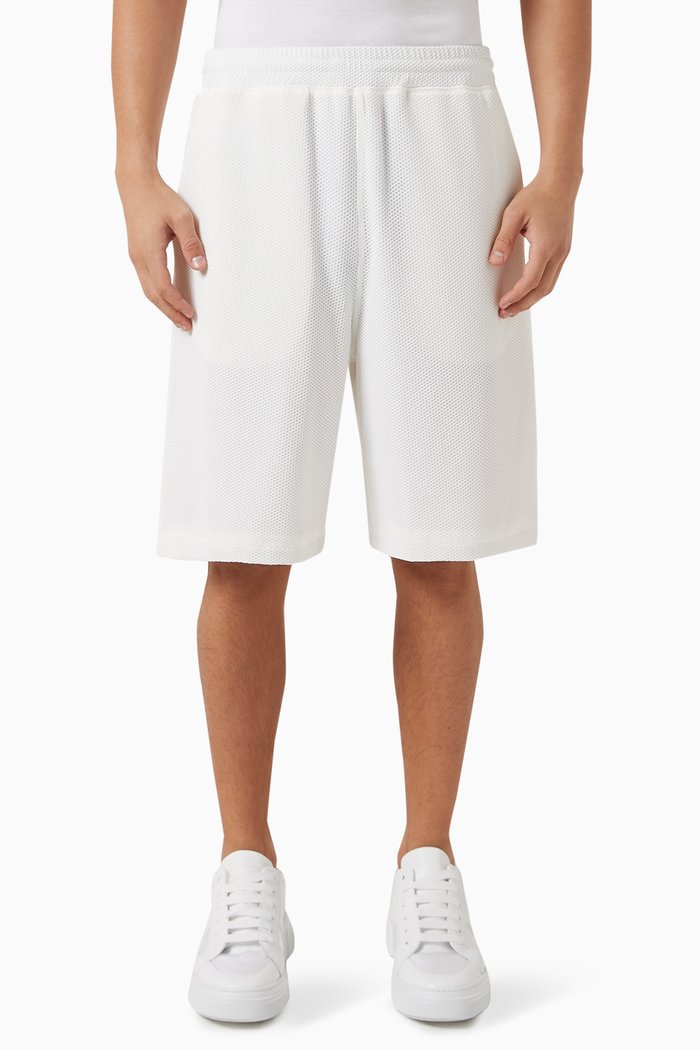 

Drawstring GA Logo Shorts in Mesh, White