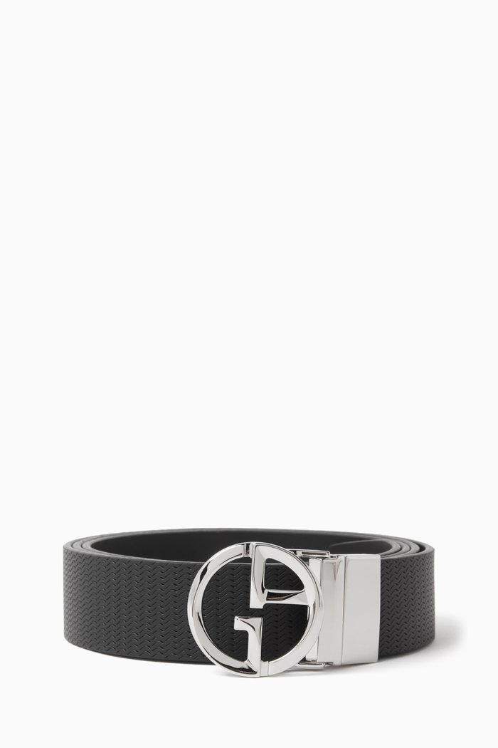 Reversible GA Logo Belt in Leather, Black