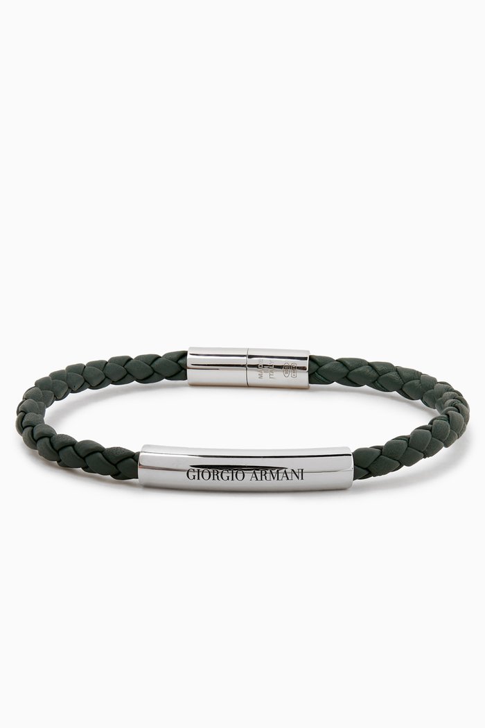 

Logo Bracelet in Sterling Silver & Leather, Green