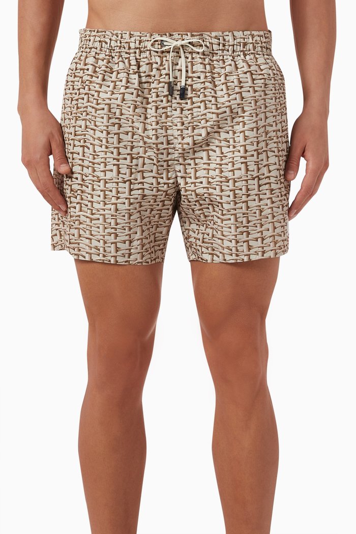 Bamboo Fantasy Print Swim Shorts in Nylon, Neutral