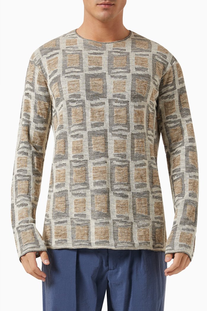 

Jacquard Sweater in Linen & Wool, Neutral