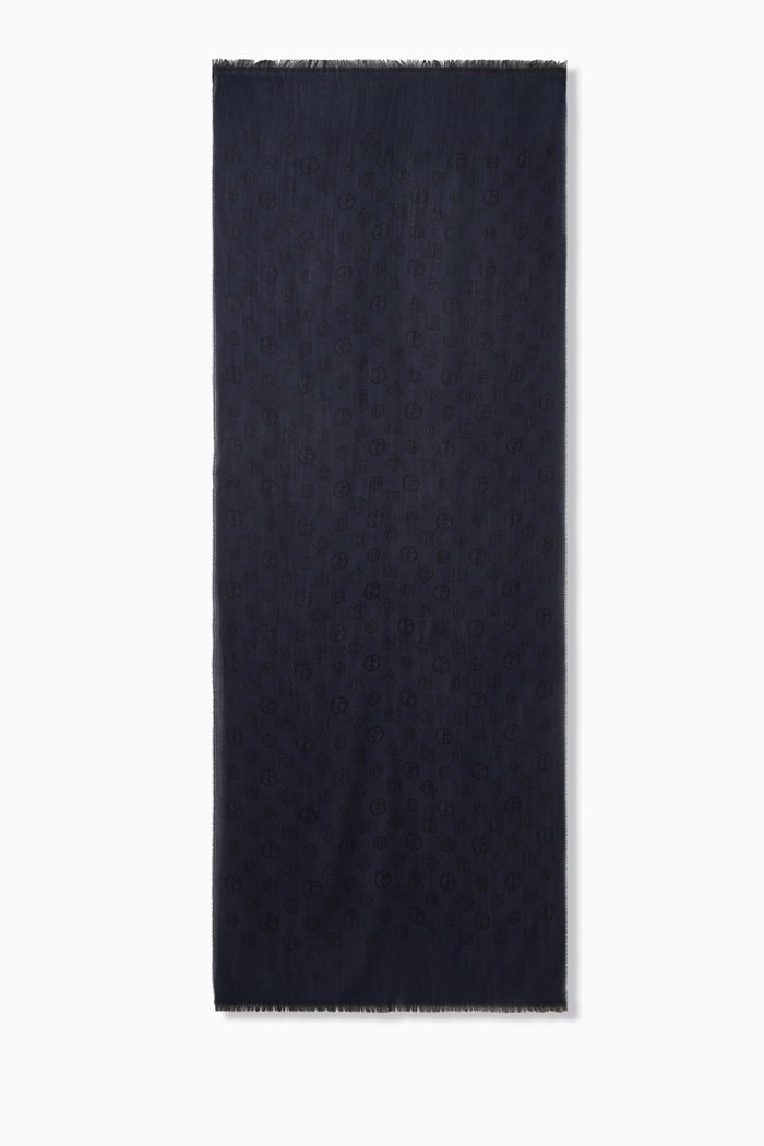 Logo Jacquard Scarf in Cashmere, Blue