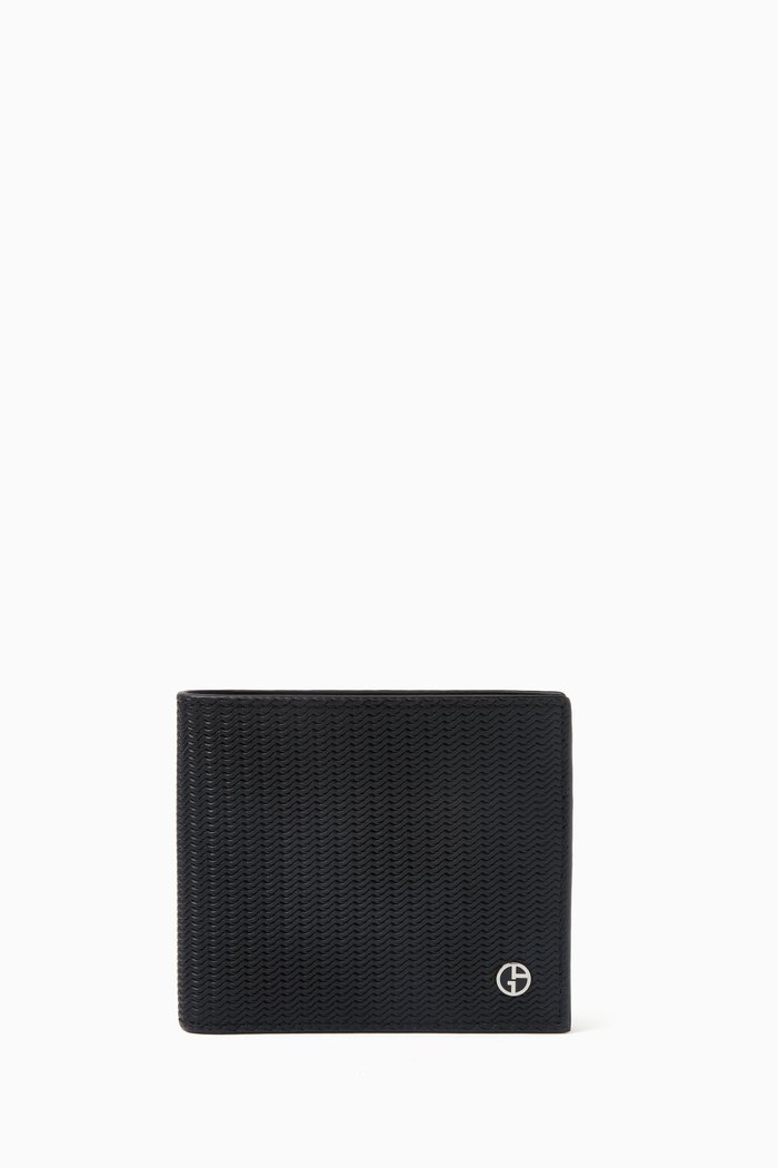 

GA Logo Bifold Wallet in Textured Leather, Black