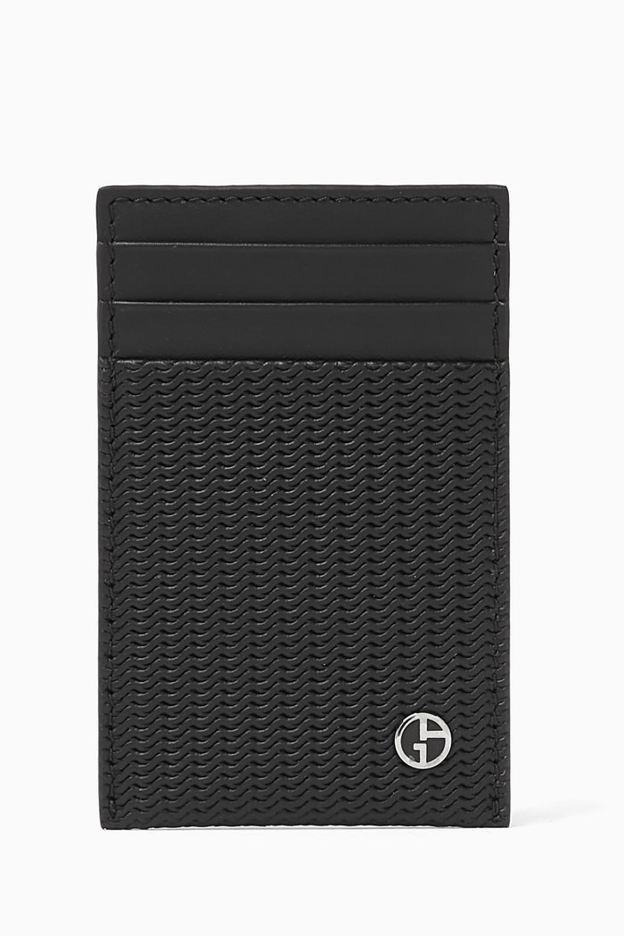 

GA Logo Money Clip Card Holder in Leather, Black