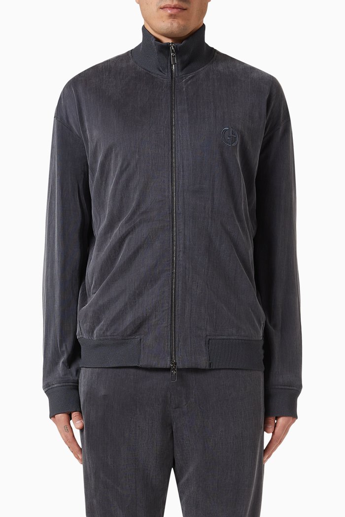 

Embroidered Logo Zip Sweatshirt in Cupro-jersey, Grey