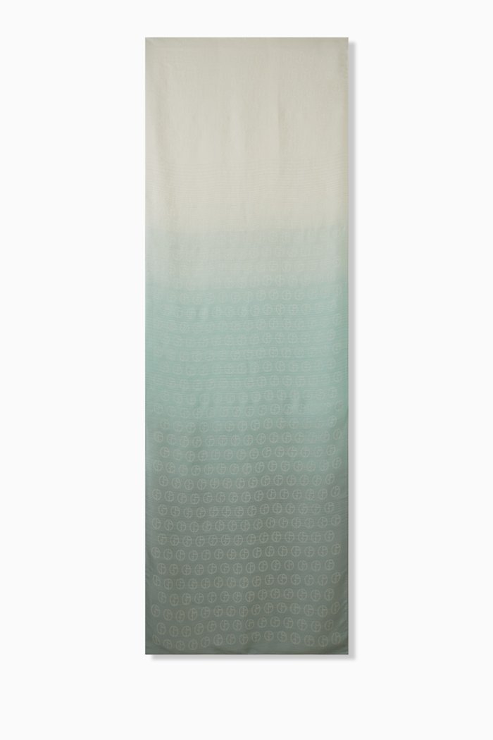 

Ombre Logo Scarf in Wool-silk Blend, Blue