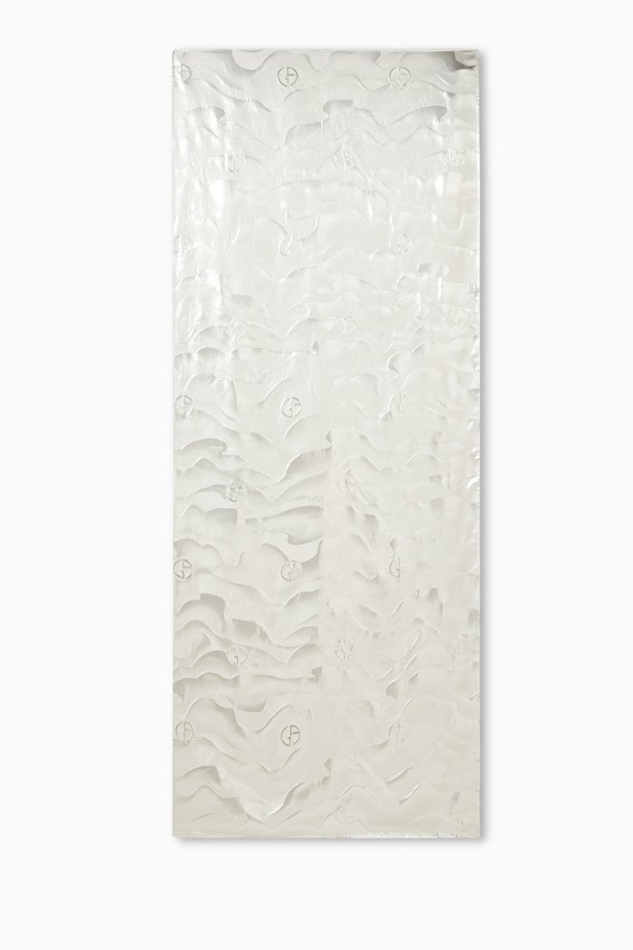 

Metallic Logo Scarf in Silk, Grey