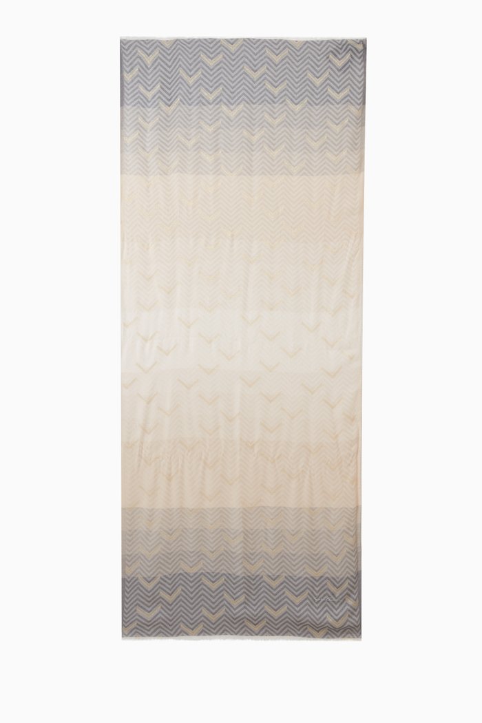 

Chevron-print Scarf in Wool, Neutral